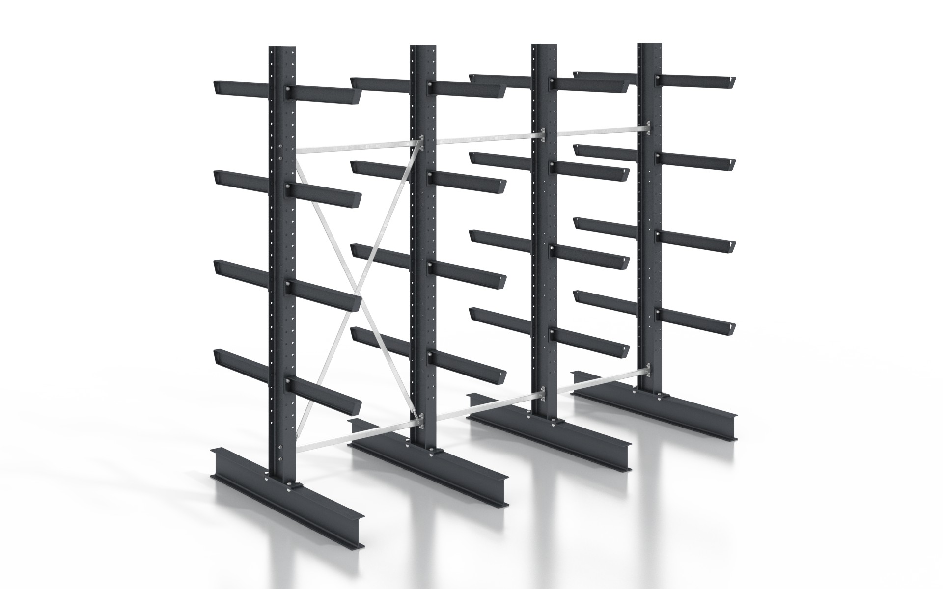 Kragarmregal doppelseitig 3,84 m – 315 cm | 80 cm Nutztiefe | 500 kg pro Arm | BLT